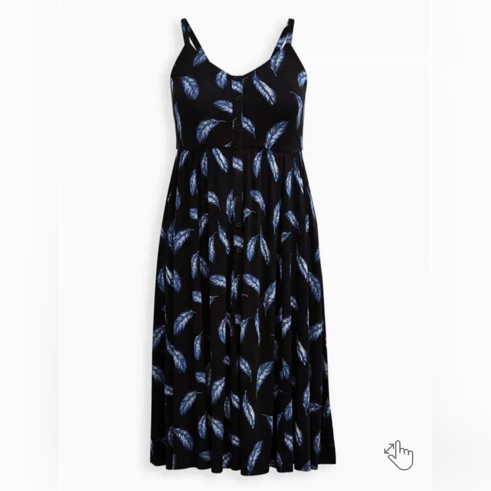 Torrid Midi Super Soft Button-Front Skater Dress Feather Black